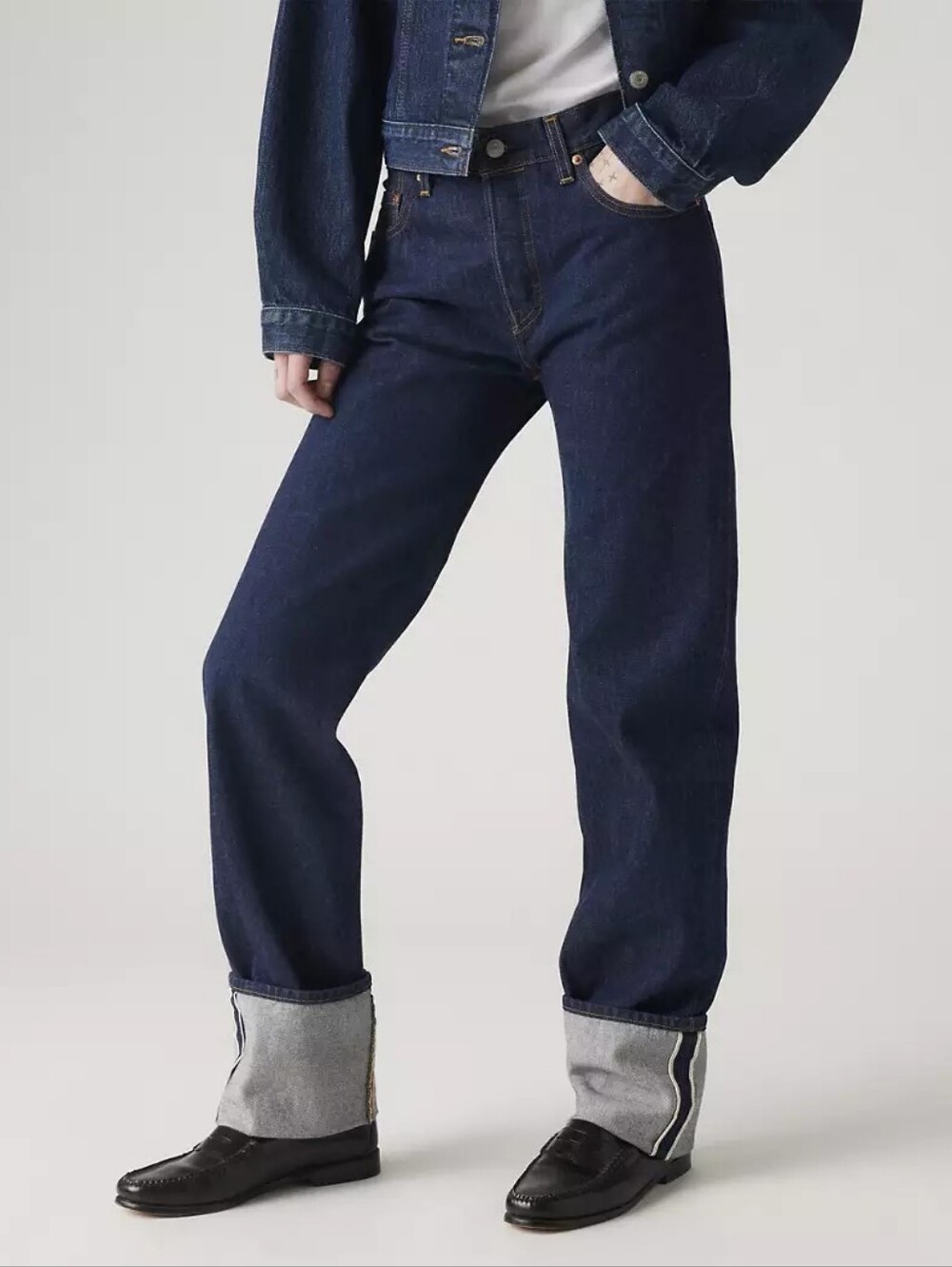 NWOT Levi's 501 90s Cuffed Selvedge Jeans (Dark Rinse) - Picture 7 of 8
